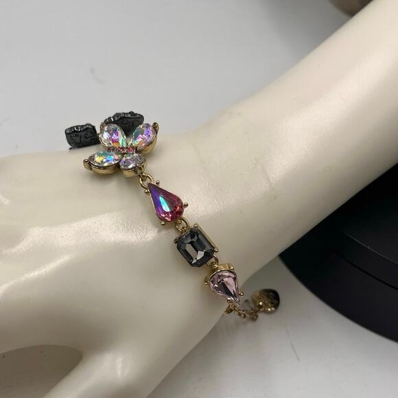 Betsey Johnson Pink AB Rhinestone Gunmetal Butterfly Blitz Bracelet size 8.25" - Picture 7 of 9